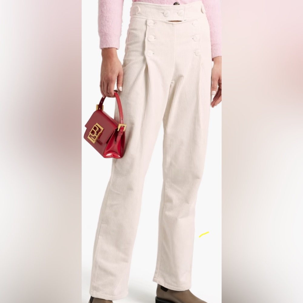 The Line By K Cream Pleated Corduroy Straight Leg Pants NWT Sz 26